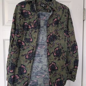 Floral Button Down Shirt in Green and Pink